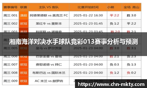 湘南海洋对决水手球队竞彩013赛事分析与预测